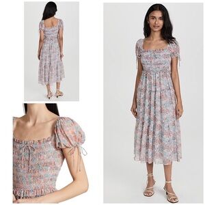 NWT En Saison Floral Smocked Adelina Pink Lilac Cottagecore Boho Midi Dress M